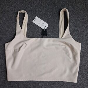 Express Body Contour Faux Leather Square Neck Crop Top Cream SZ M Rave Festival
